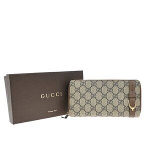 GUCCI GG Pattern Zip Around Long Wallet Supreme Leather Brown